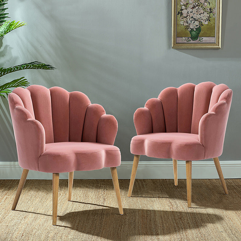 Ariel Scalloped Velvet Armchair - Luxurious Velvet Upholstered Accent Chair for Living Room, Bedroom & Office - Elegant Home Decor Furniture for Comfortable Seating