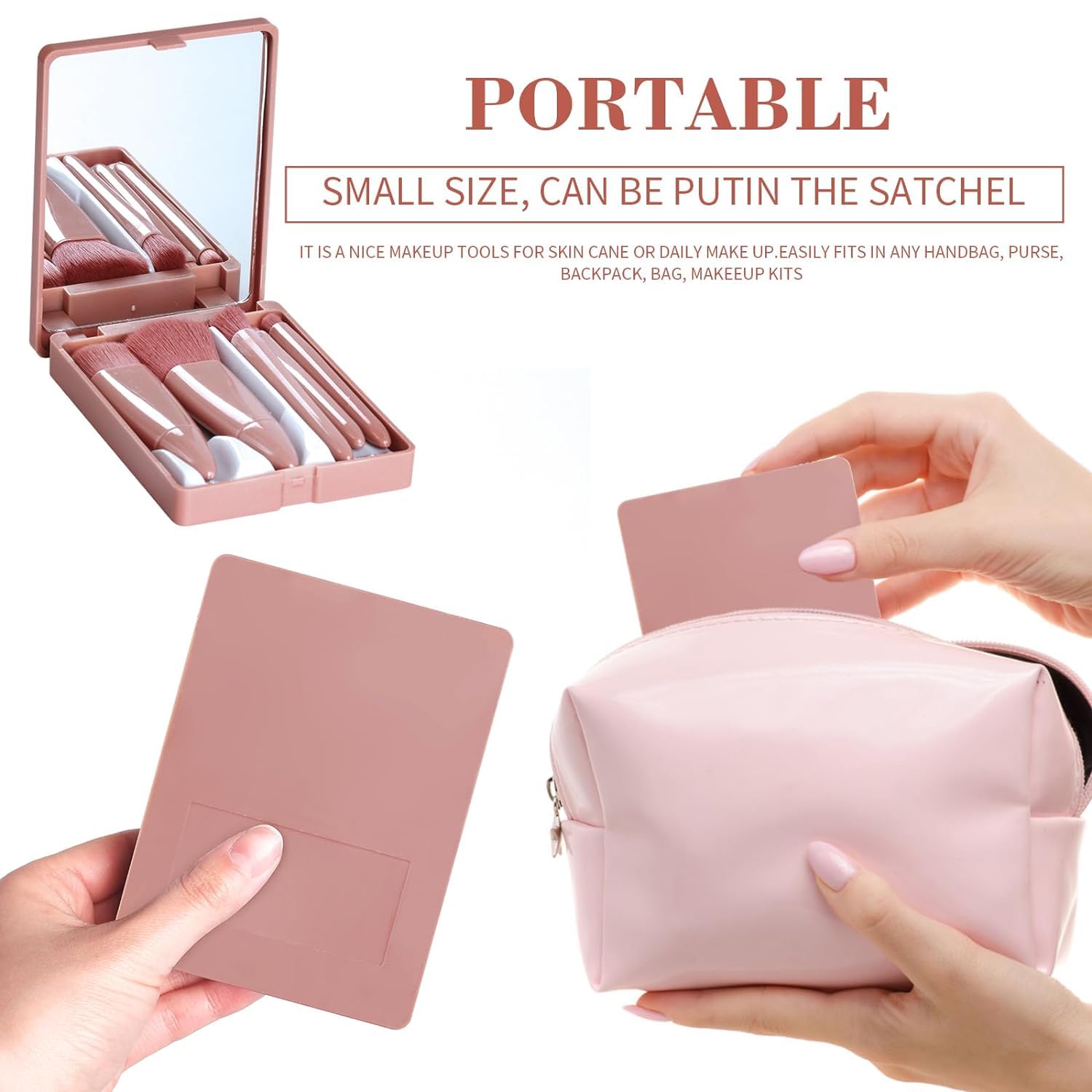 5-Piece Travel Makeup Brush Set - Mini Portable Cosmetic Brushes Kit for Eyeshadow, Powder, Foundation & Blush with Beauty Blender | Perfect for On-the-Go Makeup, Travel Essentials & Everyday Beauty Routine