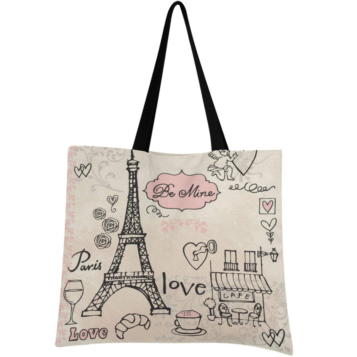 Visesunny Women's Extra Large Tote Bag with Eiffel Tower Design - Paris Love Shoulder Bag for Beach, Travel, Grocery Shopping & Daily Use - Durable Reusable Storage Handbag for Women