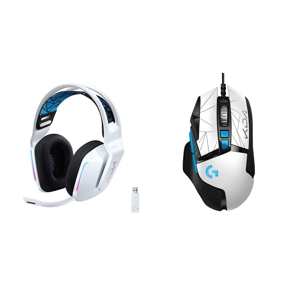 Logitech G733 K/DA Lightspeed Wireless Gaming Headset with Blue VO!CE Mic & G502 Hero K/DA Gaming Mouse - 25K Hero Sensor, 16.8M Colors RGB - Perfect for PC, PS5, Xbox Series X Gaming & Esports Tournaments