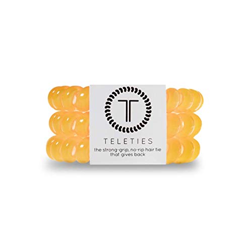 TELETIES Spiral Hair Coils for Women - No Slip, No Crease Ponytail Holders - Strong Grip Phone Cord Hair Ties (3 Pack, Large, Atomic) - Perfect for Workouts, Yoga, and Everyday Styling
