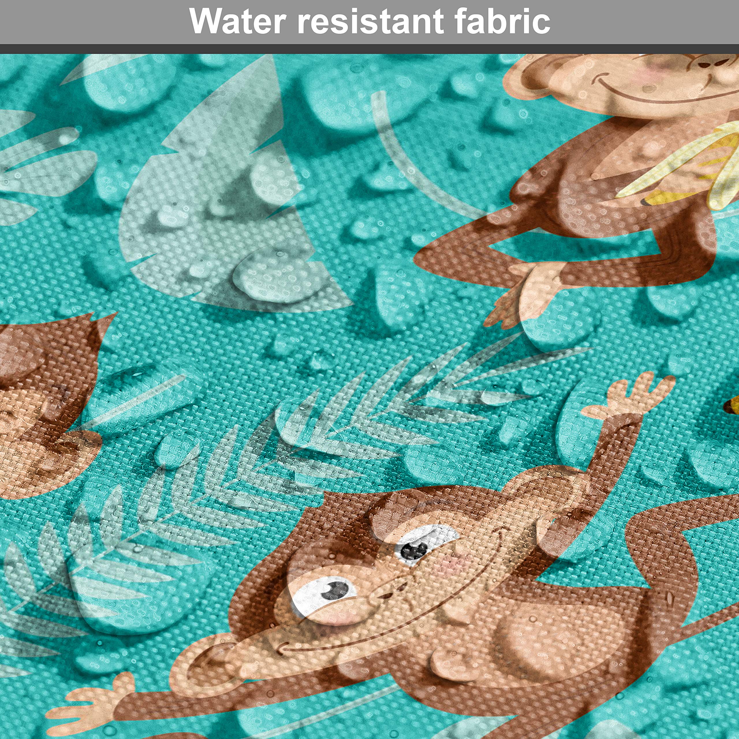 Ambesonne Cartoon Fabric by The Yard - Funny Monkeys on Rainforest Tree Branches with Banana Fruits Pattern | Decorative Upholstery Fabric for Sofa, Curtains & Home Decor | 10 Yards Turquoise & Chocolate | Perfect for DIY Projects, Nursery Decor & Bohemian Style Living Rooms