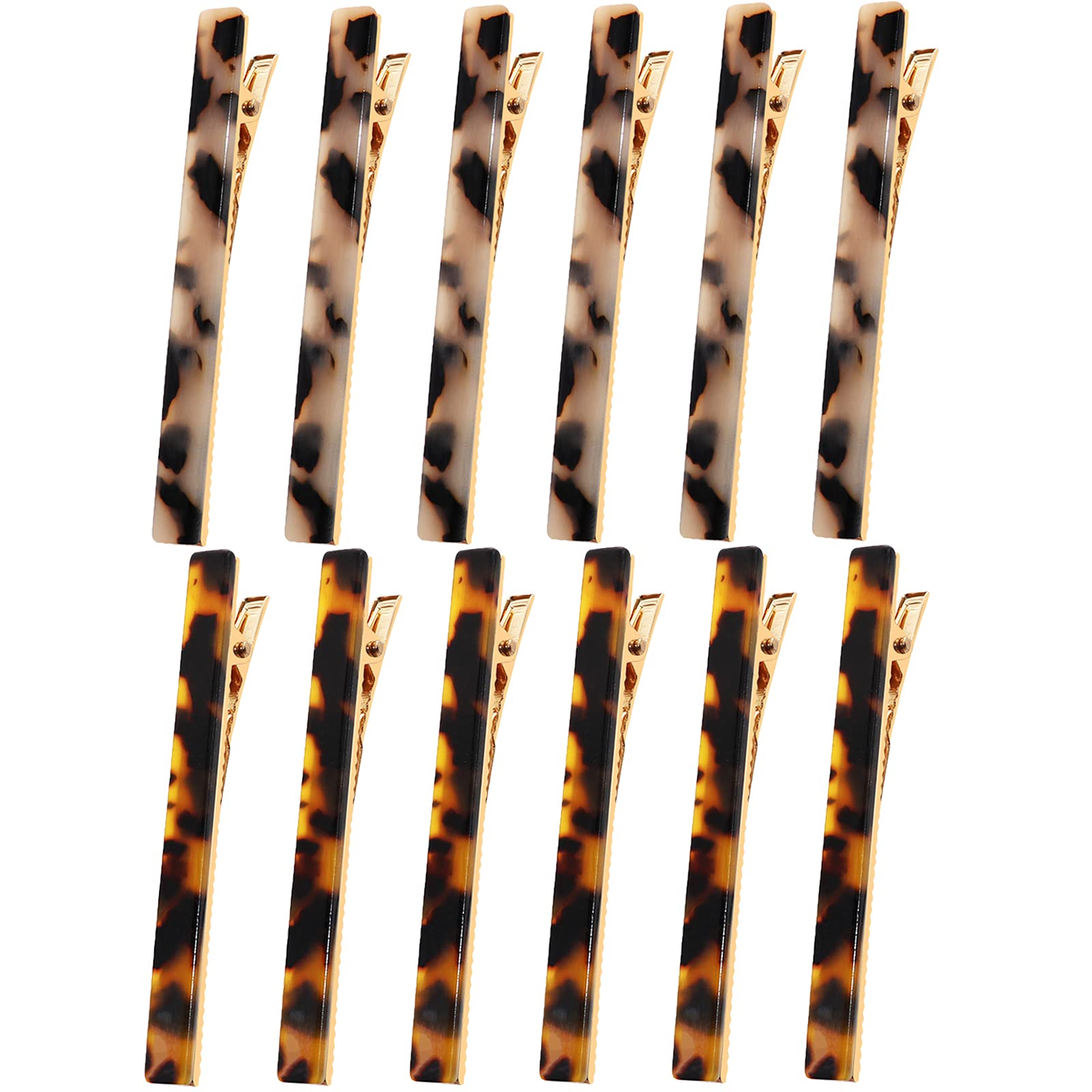 Cobahom 12Pcs Leopard Print Hair Clips Set - Resin Barrettes & Tortoise Shell Duckbill Clips for Women (6 Dark + 6 Light Patterns) | Hair Accessories for Party, Wedding & Everyday Styling