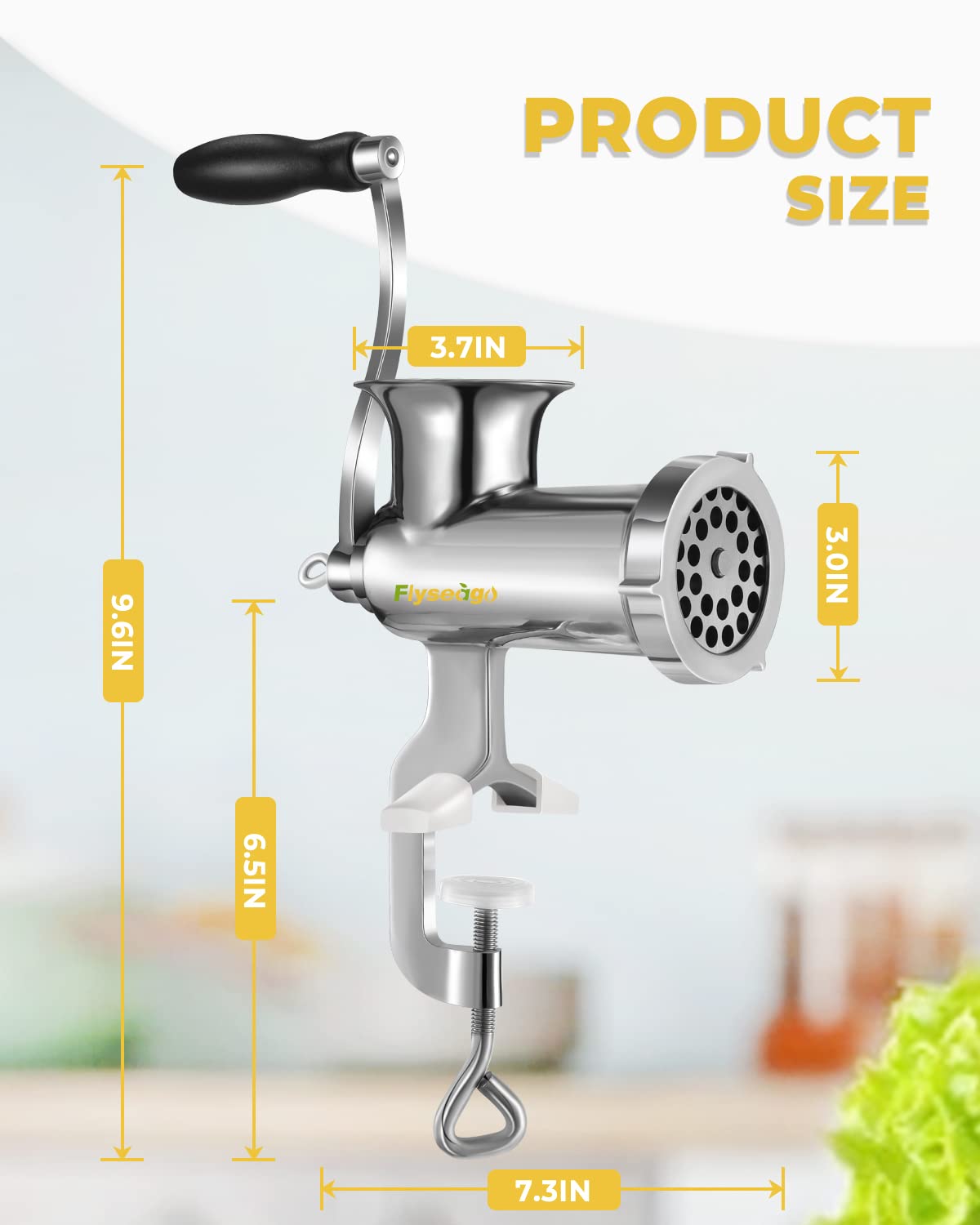 Stainless Steel Manual Meat Grinder - Heavy Duty Hand Cranked Food Mincer for Ground Beef, Sausage, Vegetables | Home Kitchen Use, Camping & Outdoor Cooking | Dishwasher Safe (#10 Size)