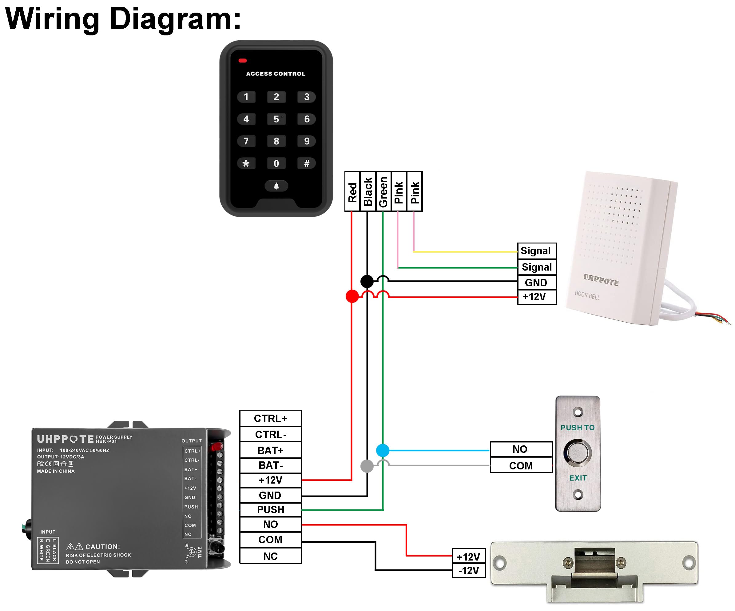 12VDC Wired Doorbell Chime - UHPPOTE Access Control System for Home Security