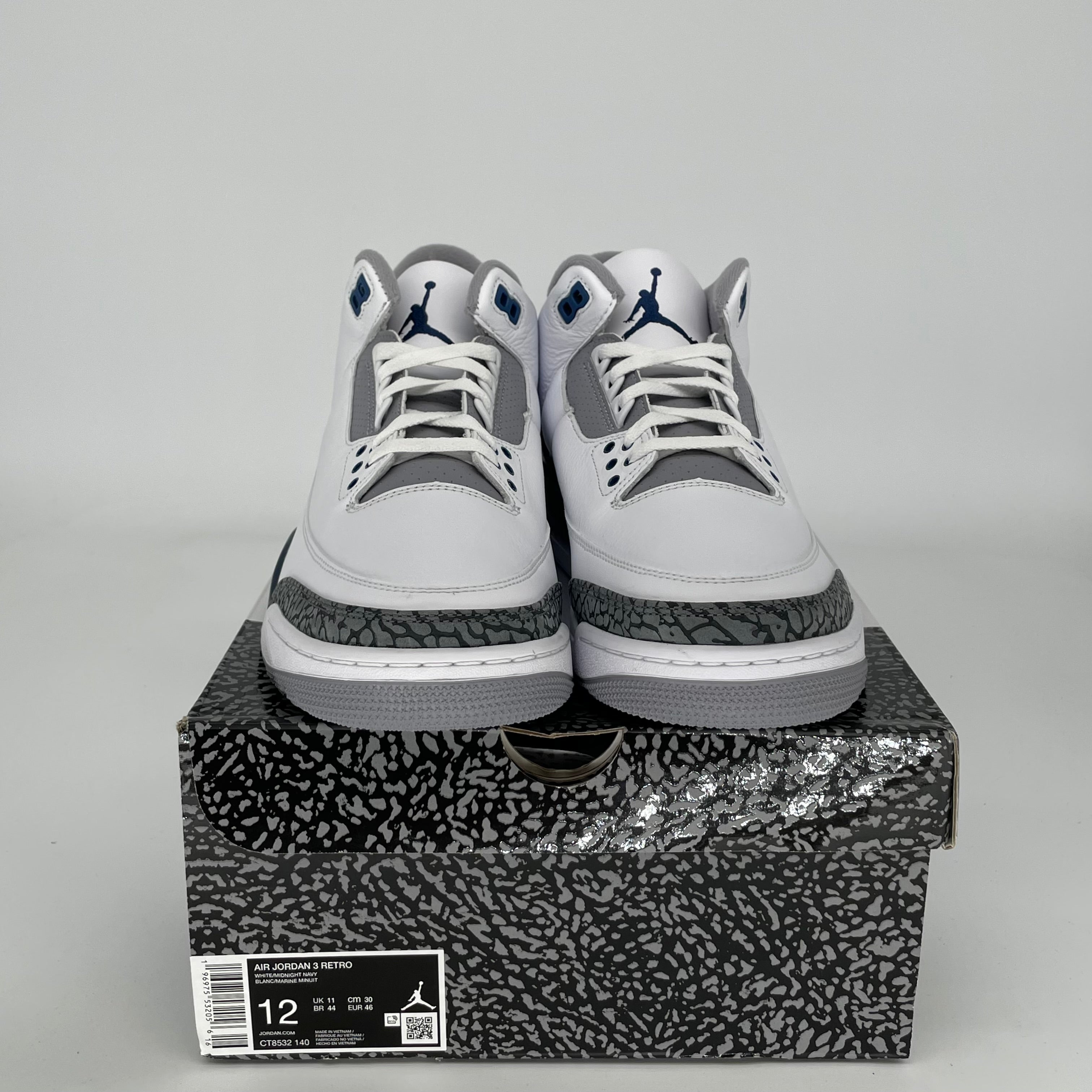 AIR JORDAN 3 Retro Midnight Navy Men's Basketball Shoes Size 12 (CT8532-140) - Perfect for Streetwear & Court Performance