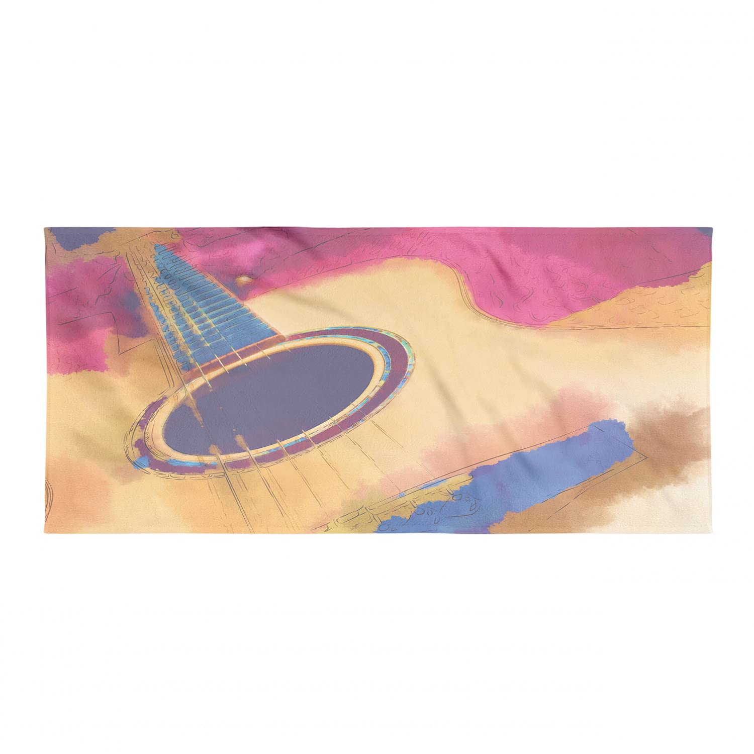 Ambesonne Guitar Beach Towel - Abstract Strings Watercolor Design, Vintage Inspired Quick Dry Soft Microfiber Towel for Camping, Sports, Yoga & Hiking - Violet Blue Magenta | Perfect for Beach Days, Poolside Lounging & Outdoor Adventures