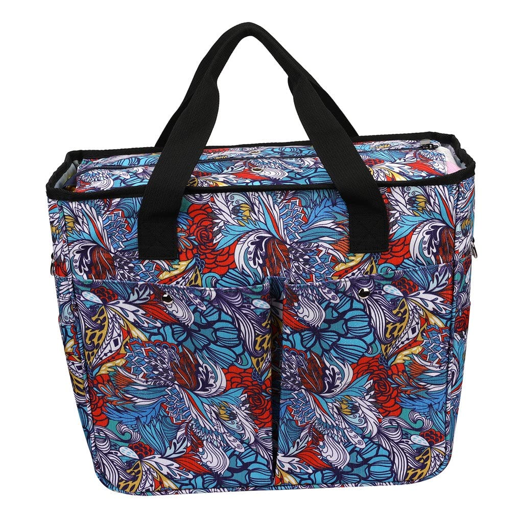 Vintage Floral Waterproof Knitting Tote Bag - Portable Yarn Storage Organizer for Crochet & Sewing Accessories - Perfect for Crafting, Travel & Needlework Projects (Color: A)