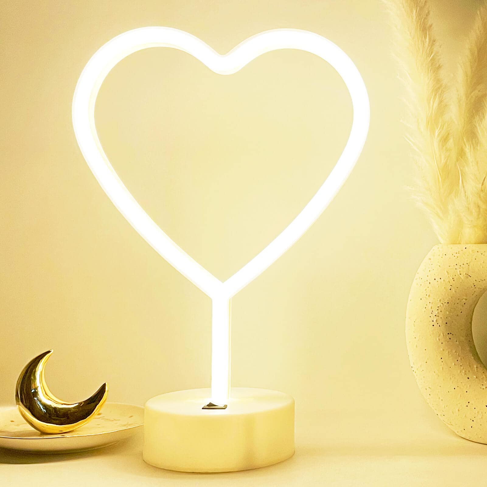 Heart Shaped LED Neon Light - USB/Battery Powered Romantic Bedroom Night Light with Base, Perfect for Valentine's Day Decor, Anniversary Gifts, Wedding Decorations & Cozy Bedroom Ambiance