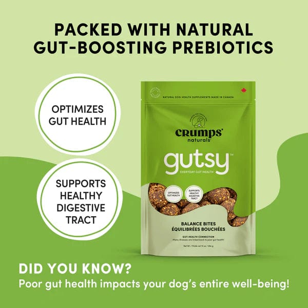 **Crump's Naturals Gutsy Balance Bites for Dogs – Digestive Health Chews with Probiotics & Prebiotics – Supports Gut Health & Immune System – Perfect for Sensitive Stomachs & Daily Wellness**    *(Use Case: Ideal for dogs with digestive issues, allergies, or those needing daily gut support for optimal health.)*