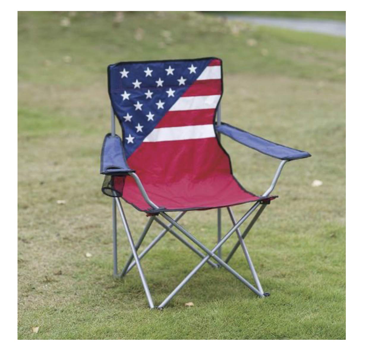 Patriotic Folding Quad Patio Chair - Heavy Duty Outdoor Camping Chairs with Cup Holder - Perfect for Backyard, Beach, Picnics & Tailgating