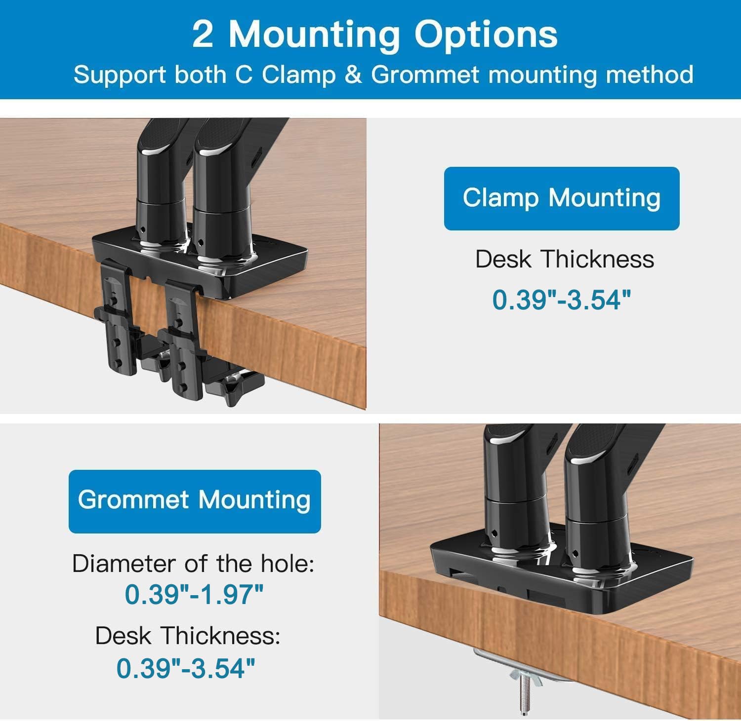 HUANUO Dual Monitor Arm Stand for 13-40 Inch Screens - Adjustable Height Gas Spring Monitor Mount for 2 Computer Displays (Up to 26.4 lbs Each) - Clamp/Grommet Base - Perfect for Home Office, Gaming Setup & Workstation Ergonomics