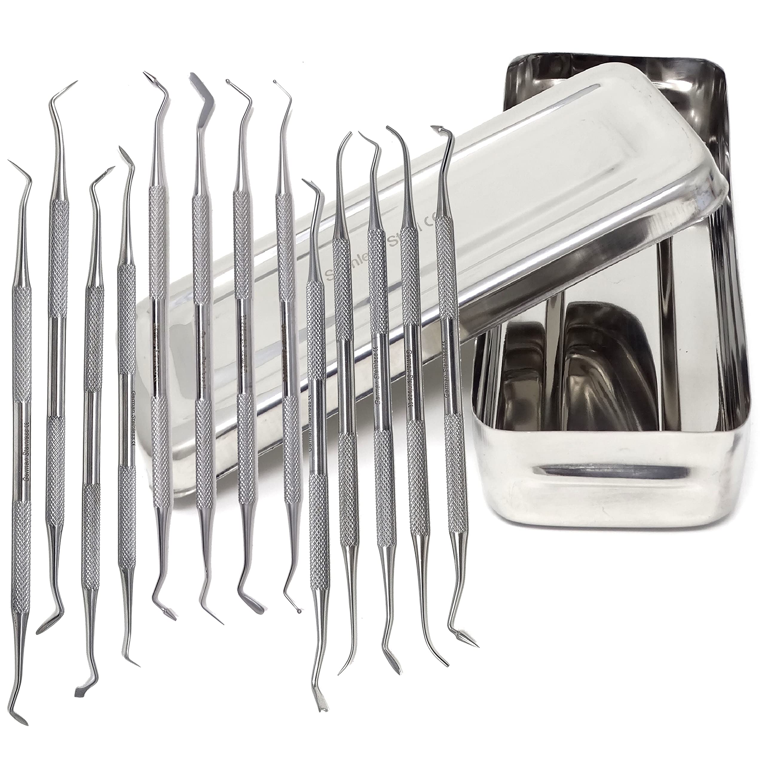 Professional 13-Piece A2Z Dental Kit - Stainless Steel Wax Carvers & Composite Filling Instruments Set with Sterilizer Box - Perfect for Dentists, Dental Students & Restorative Procedures