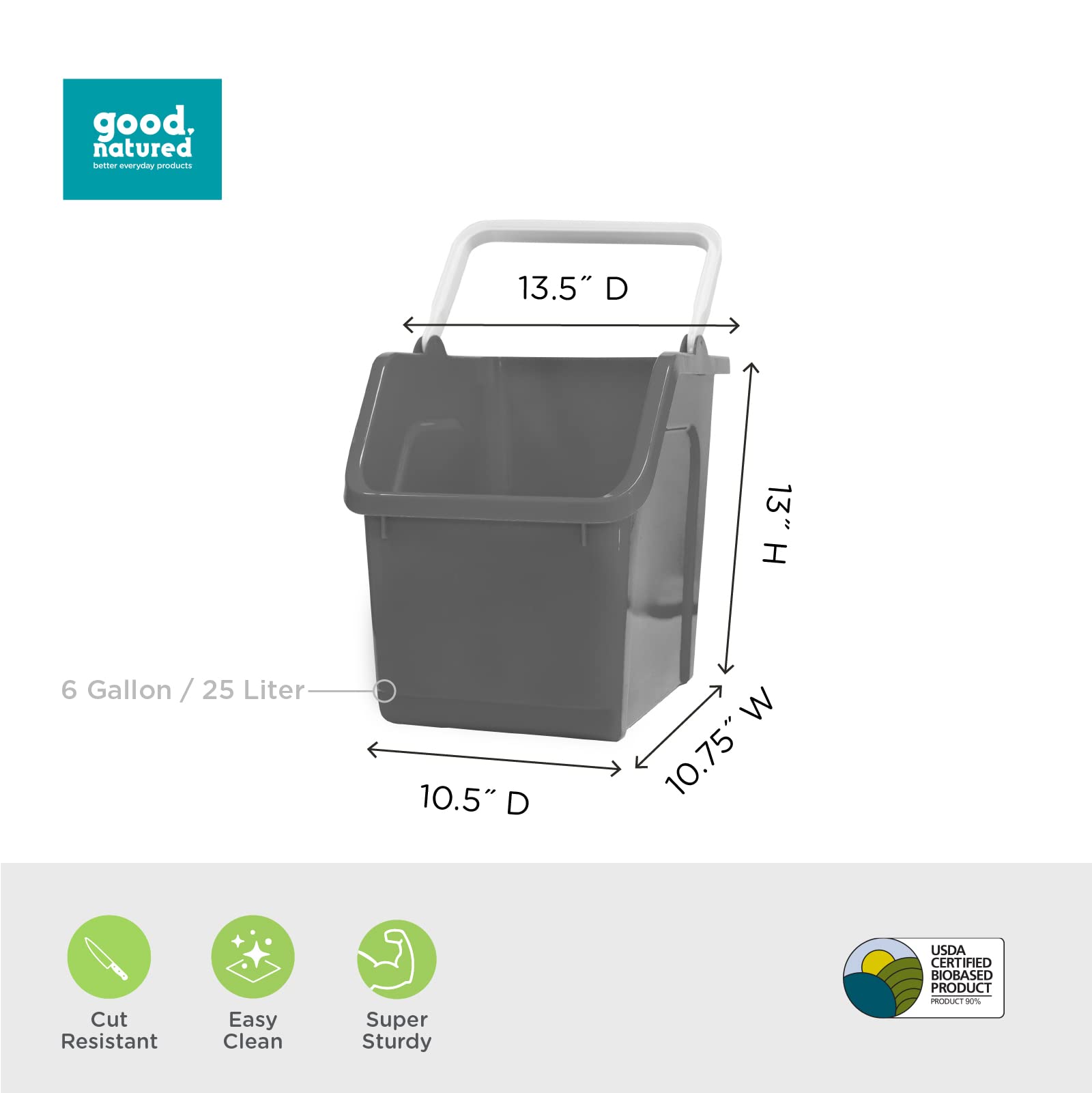 Eco-Friendly Stackable Storage Bin - 6 Gallon (25L) Handy Tote Organizer with Handle for Kitchen, Closet, Garage, Bathroom & Classroom | BPA-Free Plant-Based Storage Basket in Graphite | Perfect for Home Organization & Space Saving Solutions
