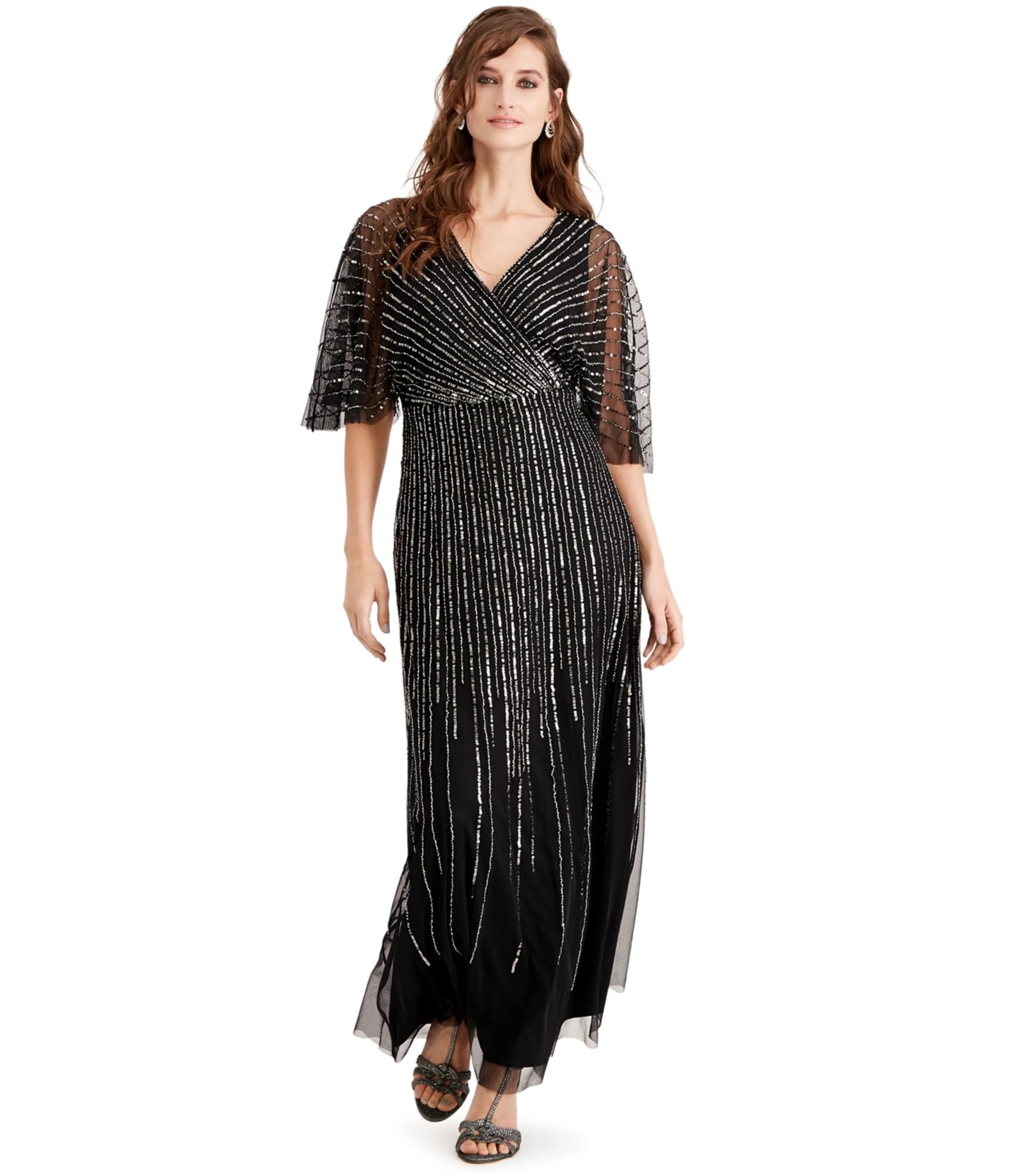 Adrianna Papell Women's Sequin V-Neck Flutter Sleeve Party Dress - Perfect for Evening Gala, Cocktail Party & Holiday Celebrations