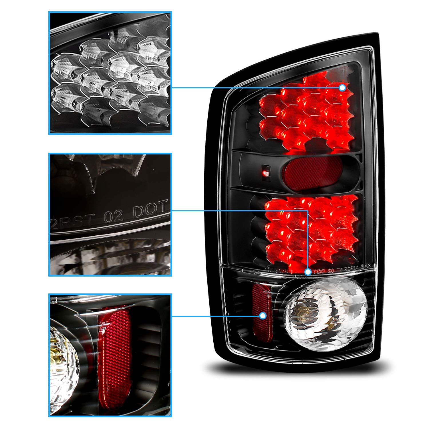 AmeriLite Black LED Tail Lights for Dodge Ram - Left & Right Side Pair - Durable, Bright & Waterproof - Perfect for Night Driving & Off-Road Adventures