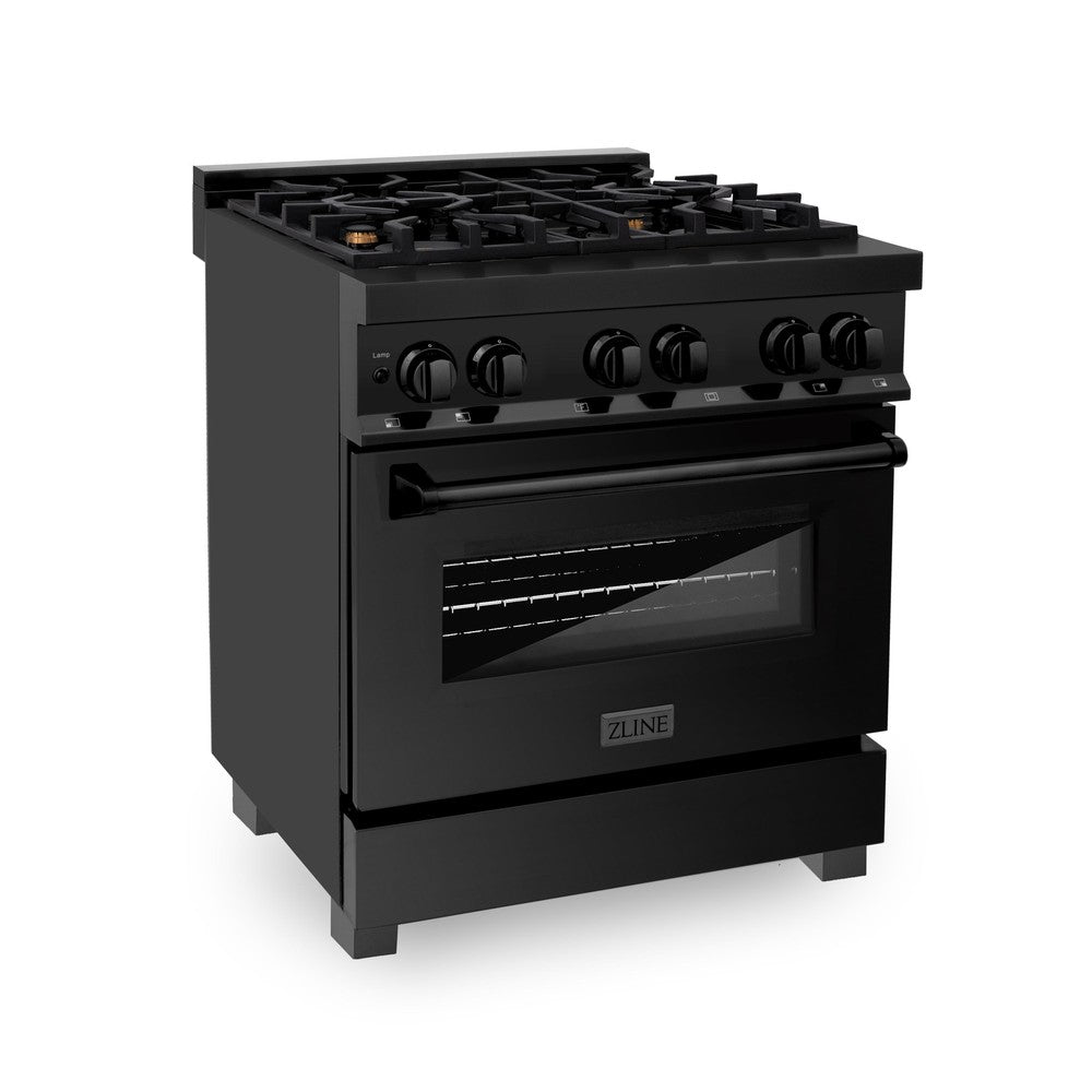 ZLINE 30-inch Black Stainless Steel Kitchen Package - Dual Fuel Range & Over-the-Range Microwave (3KPR RABOTRH30) | Premium Appliance Bundle for Modern Kitchens | Perfect for Home Renovations & Chef-Inspired Cooking Spaces