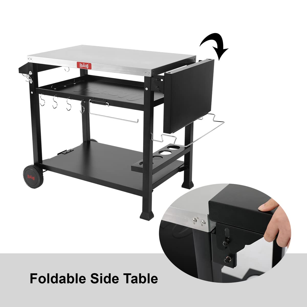 Stainless Steel Outdoor Grill Table Cart with Wheels - 40