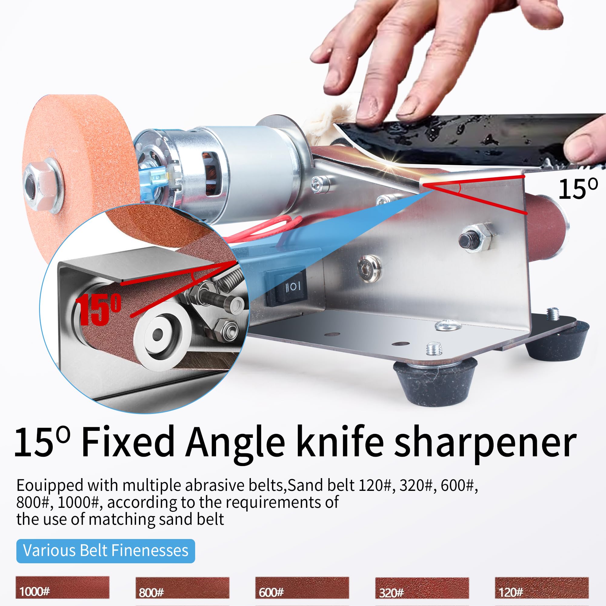Multifunctional Mini Belt Sander & Electric Knife Sharpener - 15° Belt Grinder with 7 Adjustable Speeds for Polishing & Sharpening Kitchen Knives, Wood, Plastic & Crafts | Perfect for DIY Projects, Woodworking & Home Kitchen Use