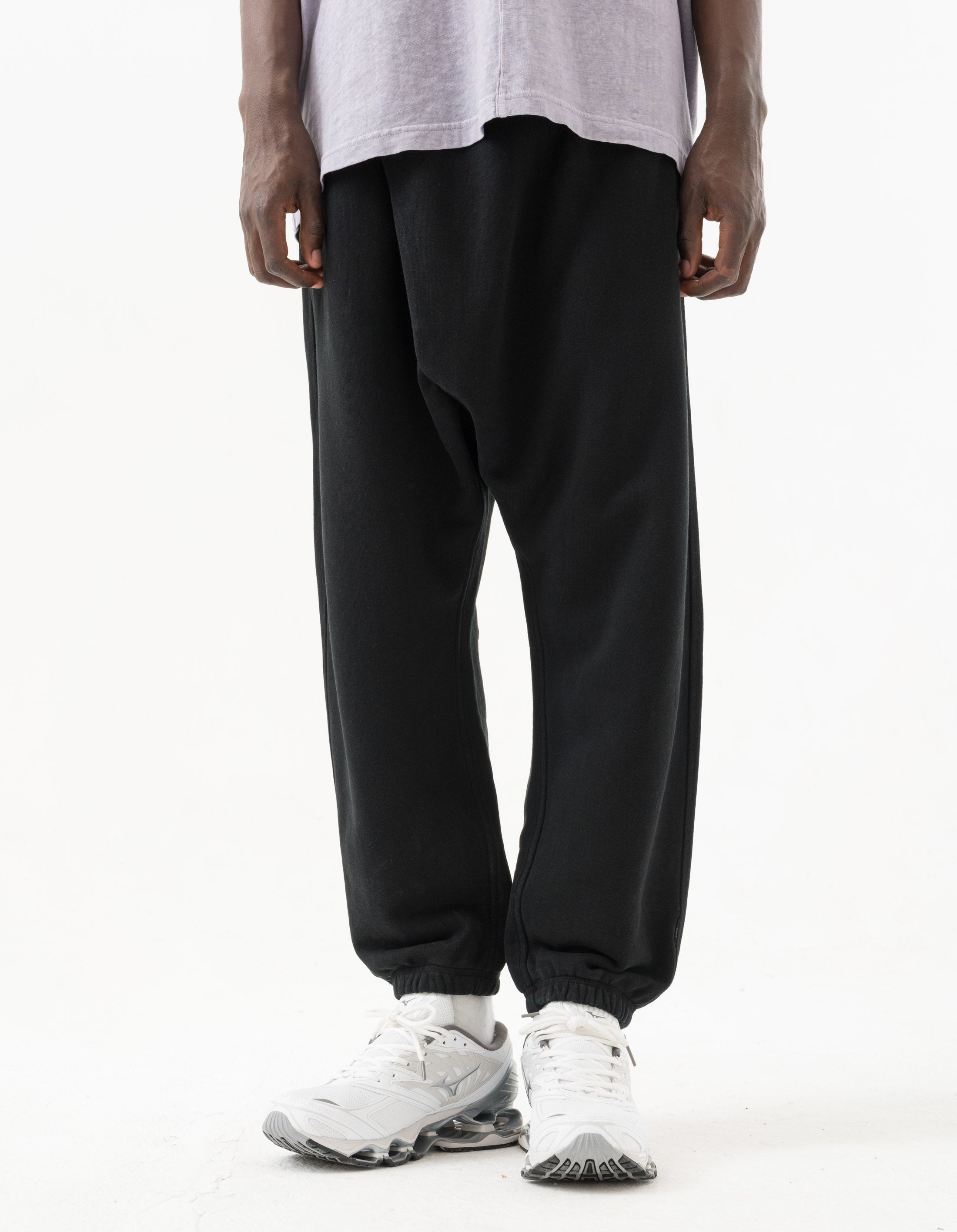 5232 Asym Low Hemp Sweatpants for Men - Black Relaxed Fit Casual Joggers for Lounge, Yoga & Streetwear Fashion