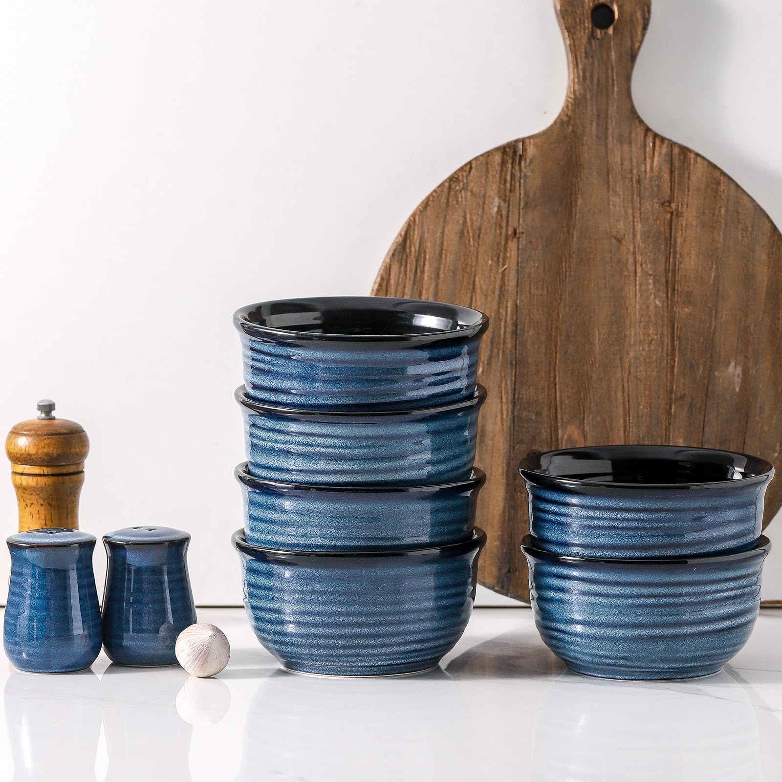 MEKY 20oz Ceramic Soup Bowls - Set of 6 Stackable Microwave & Dishwasher Safe Bowls for Cereal, Pasta, Oatmeal, Rice & Ice Cream - Elegant Durable Kitchenware for Dining, Entertaining & Everyday Use - Blue