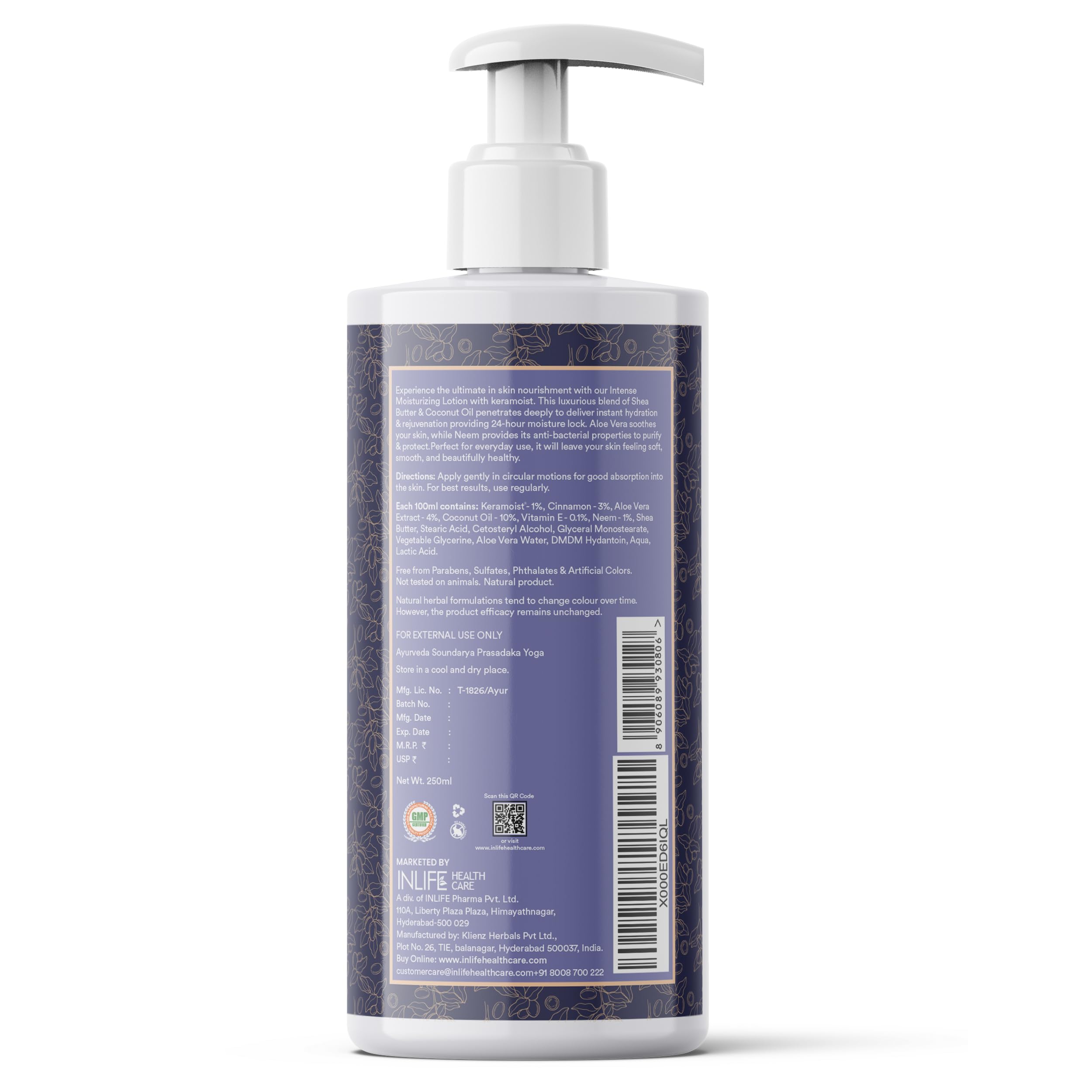 INLIFE Intense Moisturizing Lotion for Dry Skin - Shea Butter Body Lotion for Face & Body | Ultra Hydrating Moisturizer with Pump Bottle (250ml) | Perfect for Daily Skincare Routine, Winter Dryness & Post-Shower Hydration