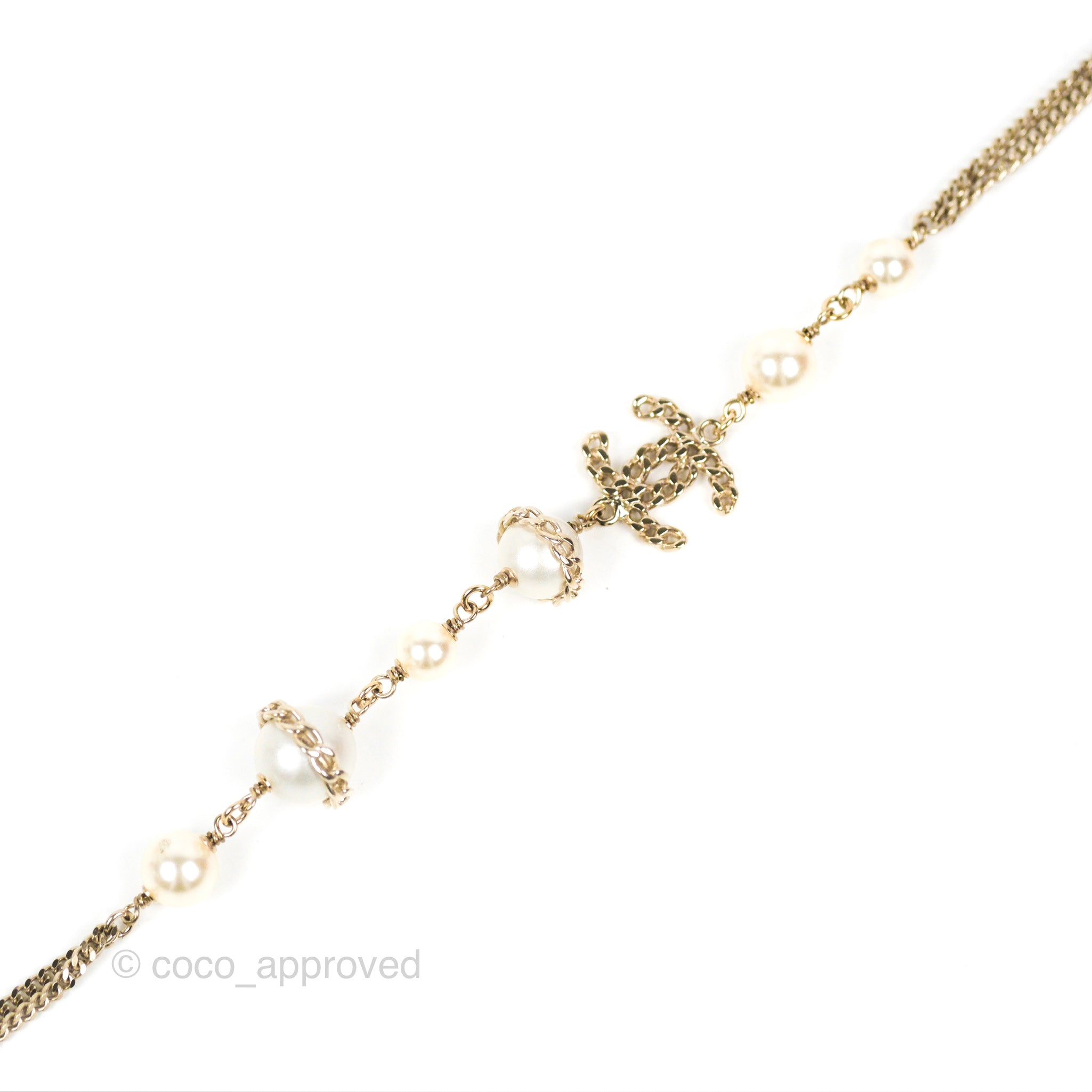 Chanel CC Pearl Chain Long Necklace in Gold Tone - Elegant 16B Design for Women | Perfect for Evening Parties, Weddings & Special Occasions
