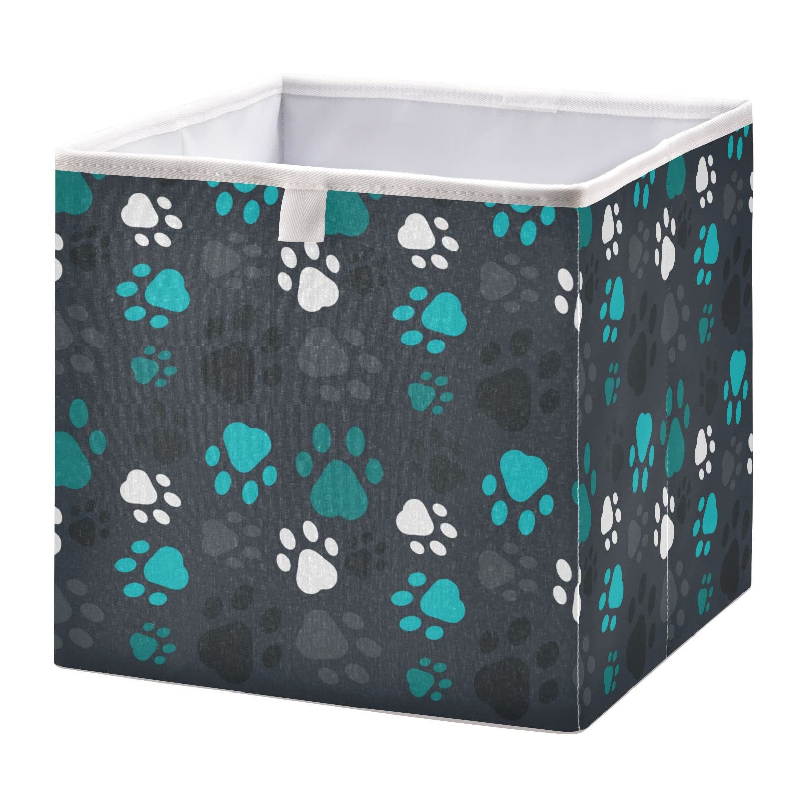 Cute Paw Print Foldable Storage Basket - 11x11x11 Inch Cube Organizer Bin for Home, Closet & Nursery | Perfect for Toys, Books, Laundry & Shelves Organization | Space-Saving Home Decor Storage Solution