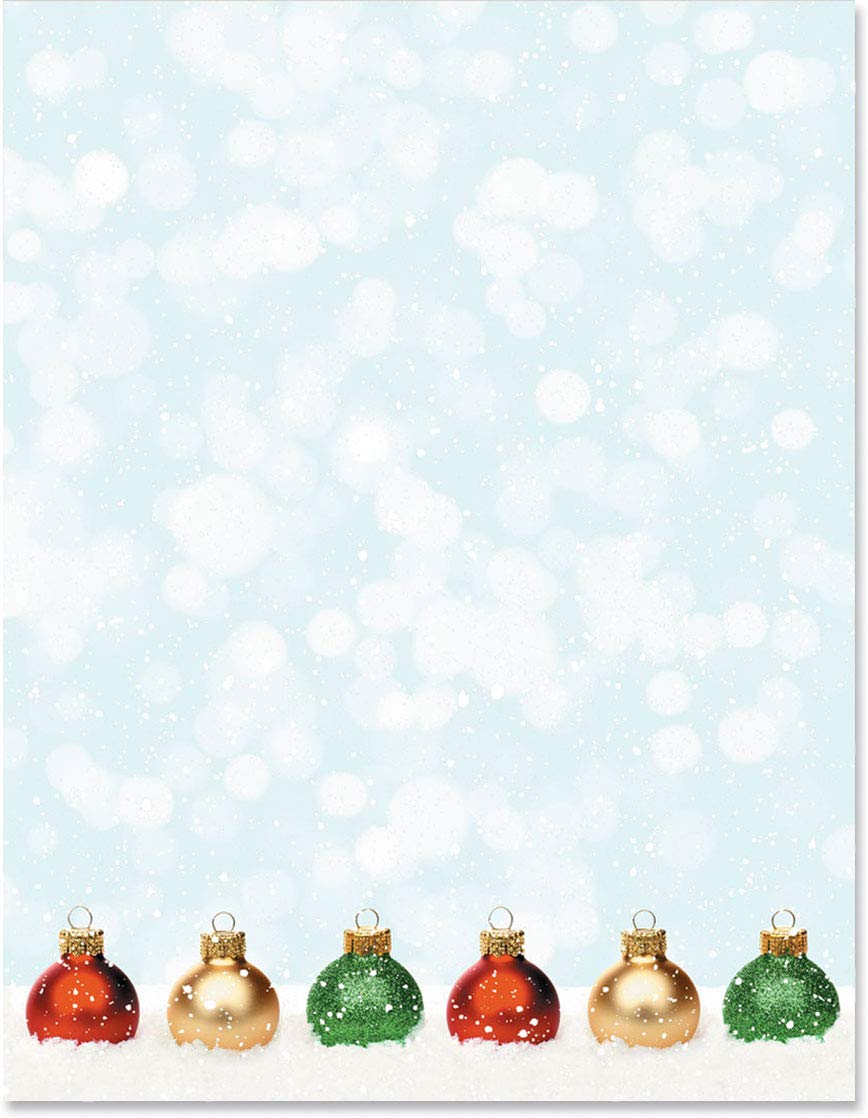 Premium Snowy Ornament Holiday Stationery Set - 25 Sheets Winter Christmas Theme Border Paper & Letterhead (8.5 x 11) for Festive Greetings, Office Decor & Seasonal Crafting