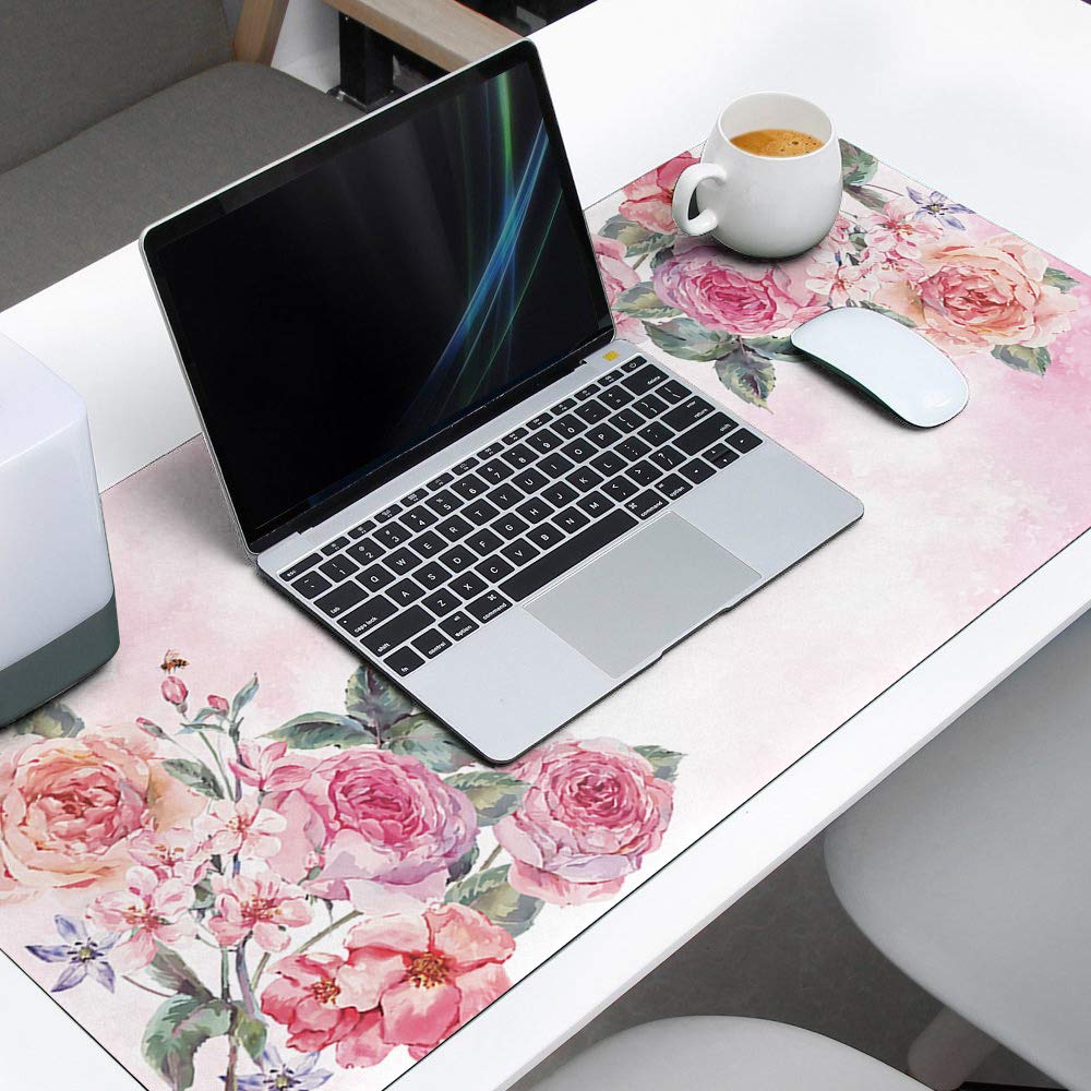 35x15INCH Oversized Pink Floral Dragonfly Waterproof Desk Pad - Soft Office Desk Mat for Writing, Gaming & Work | Protects Mouse & Keyboard | Perfect for Home Office, Gaming Setup & Workspace
