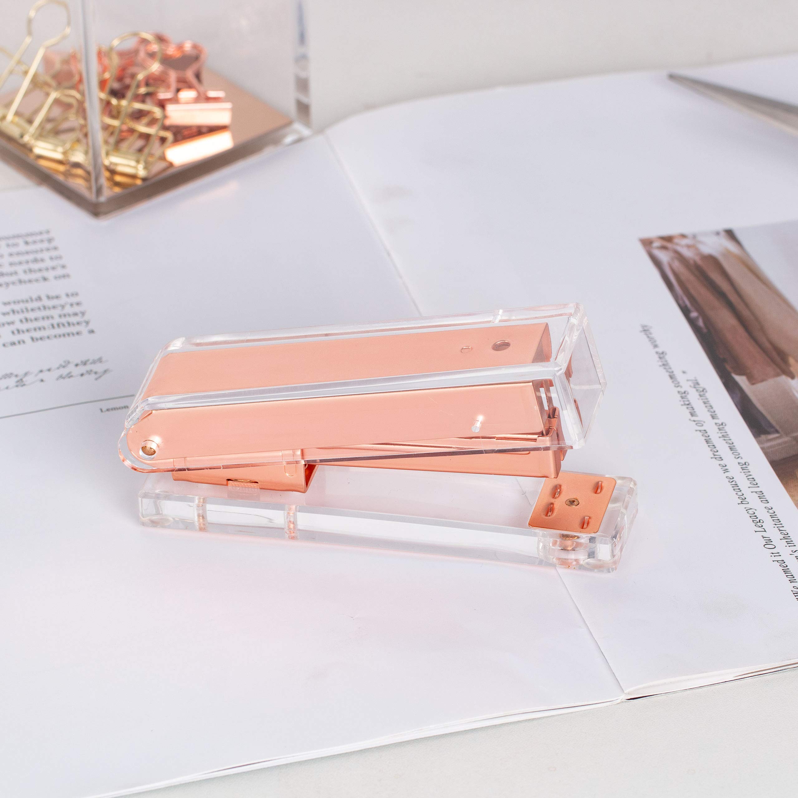 Elegant Ultra Clear Acrylic Rose Gold Desktop Stapler with 1000 Staples - Premium Office Supplies for Desk Organization & Paperwork (Rose Gold) - Perfect for Home Office, School & Workplace Use