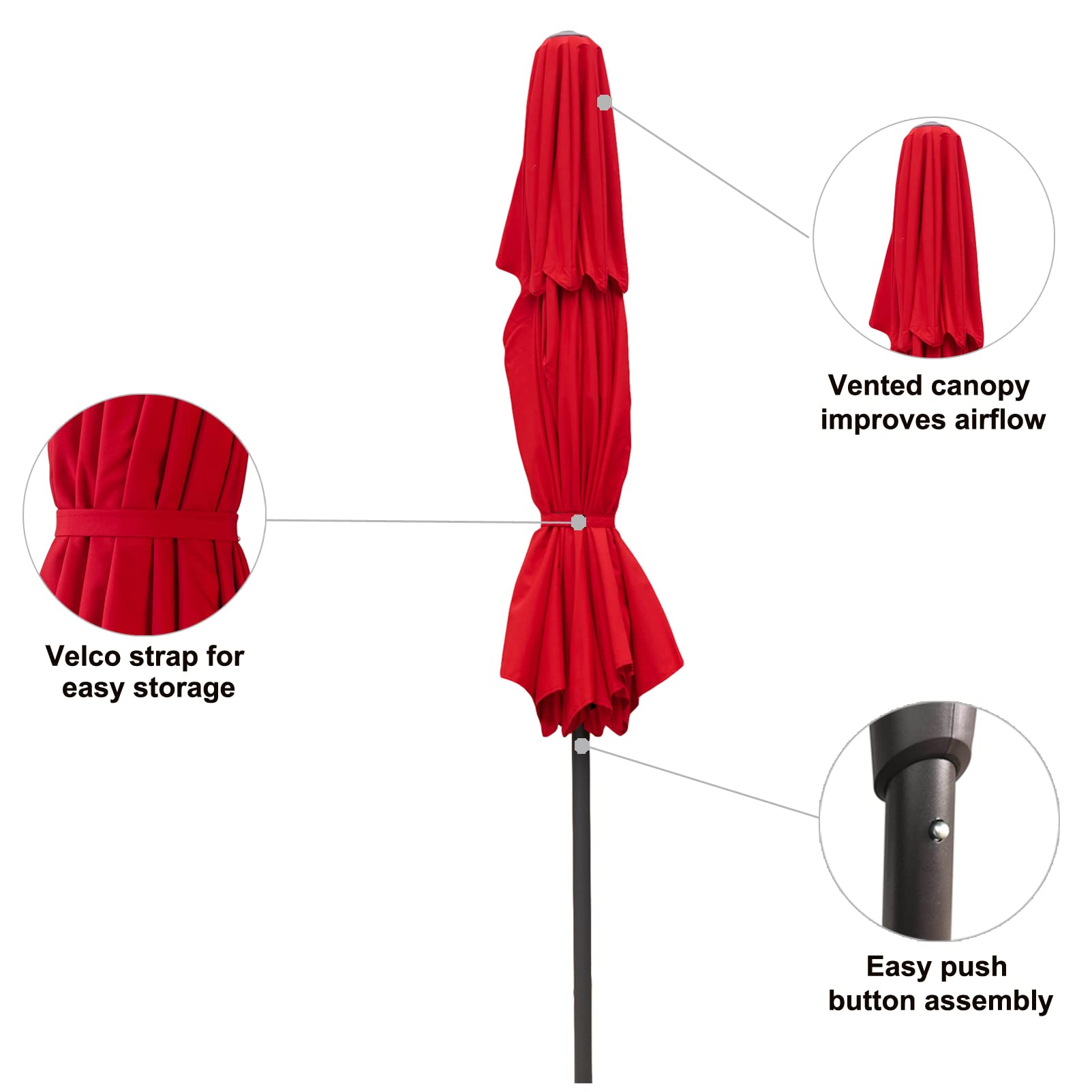 9 ft Double Top Outdoor Patio Market Umbrella with Solar LED Lights & Tilt Function - Perfect for Backyard, Poolside, and Restaurant Outdoor Dining