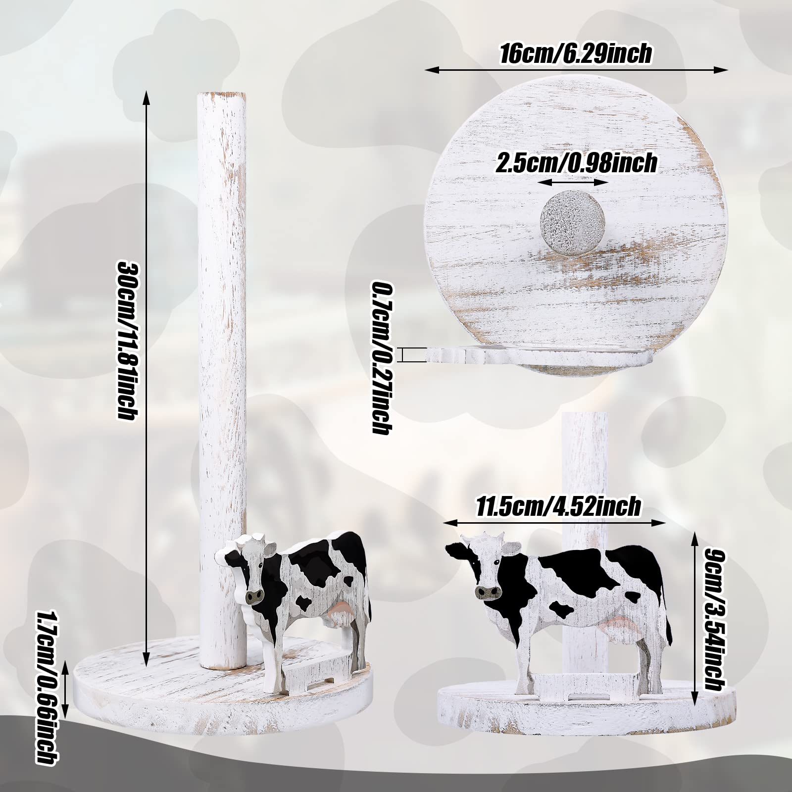 Farmhouse Cow Paper Towel Holder - Rustic Wooden Kitchen & Bathroom Countertop Organizer - Farmhouse Decor for Kitchen, Bathroom, or Dining Room - Perfect Housewarming Gift for Cow Lovers