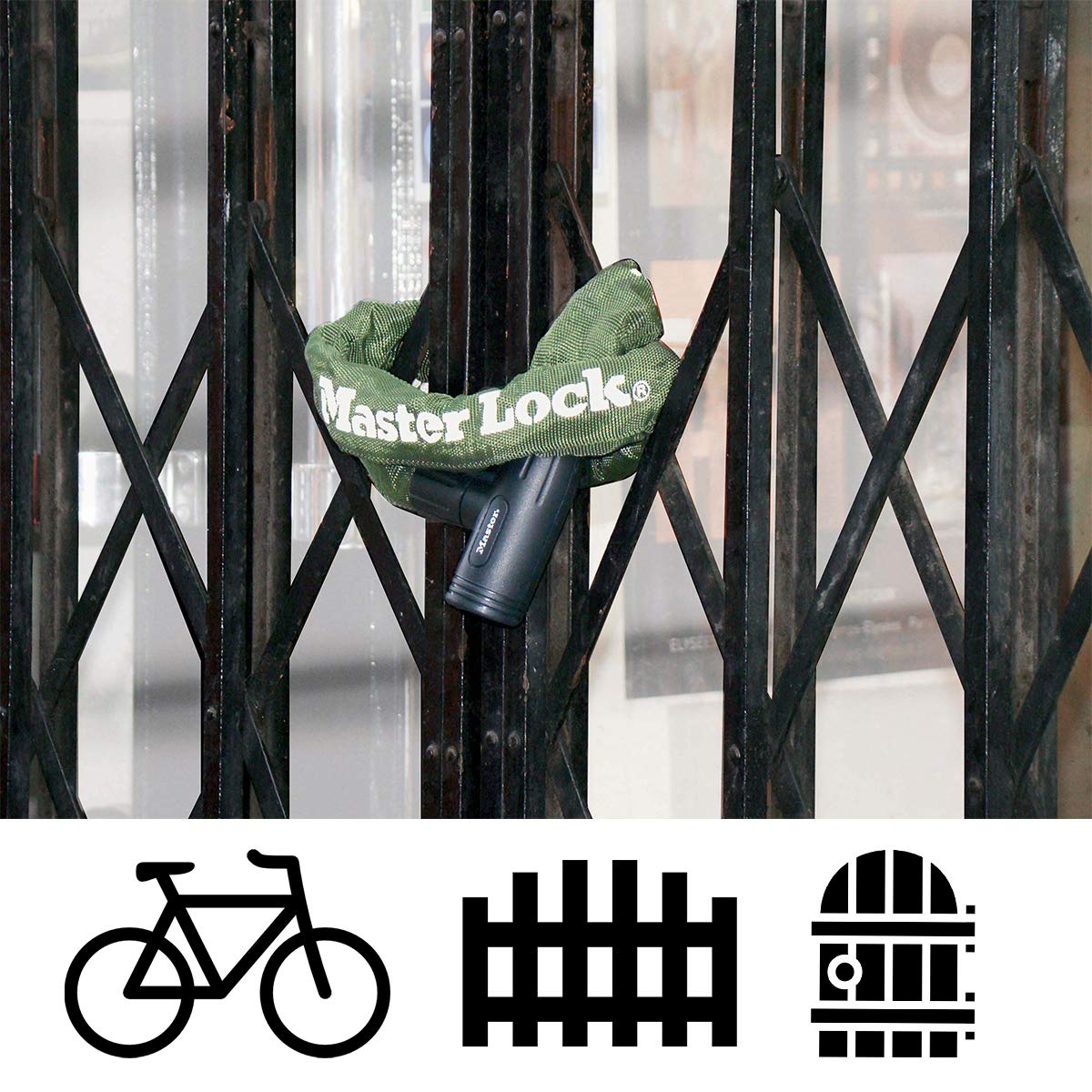 Master Lock 8023EURD 8mm x 1000mm Security Chain with Integrated Key Lock - Khaki Color | Heavy Duty Outdoor Use for Bikes, Gates & Storage Protection