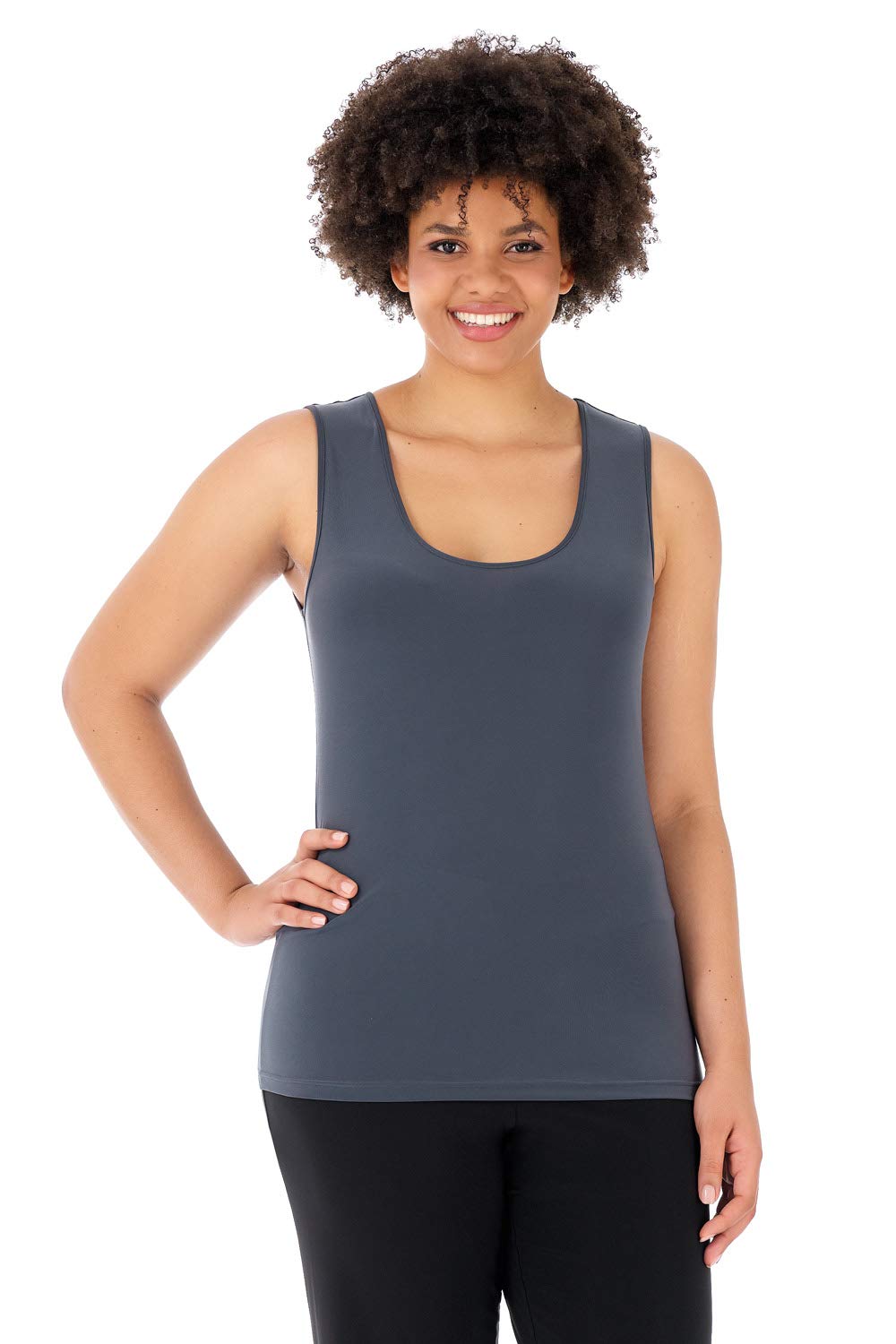 Rekucci Plus Size Scoop Neck Knit Tank Top for Curvy Women - Comfortable & Stylish Travel Outfit for Casual Wear & Summer Vacations