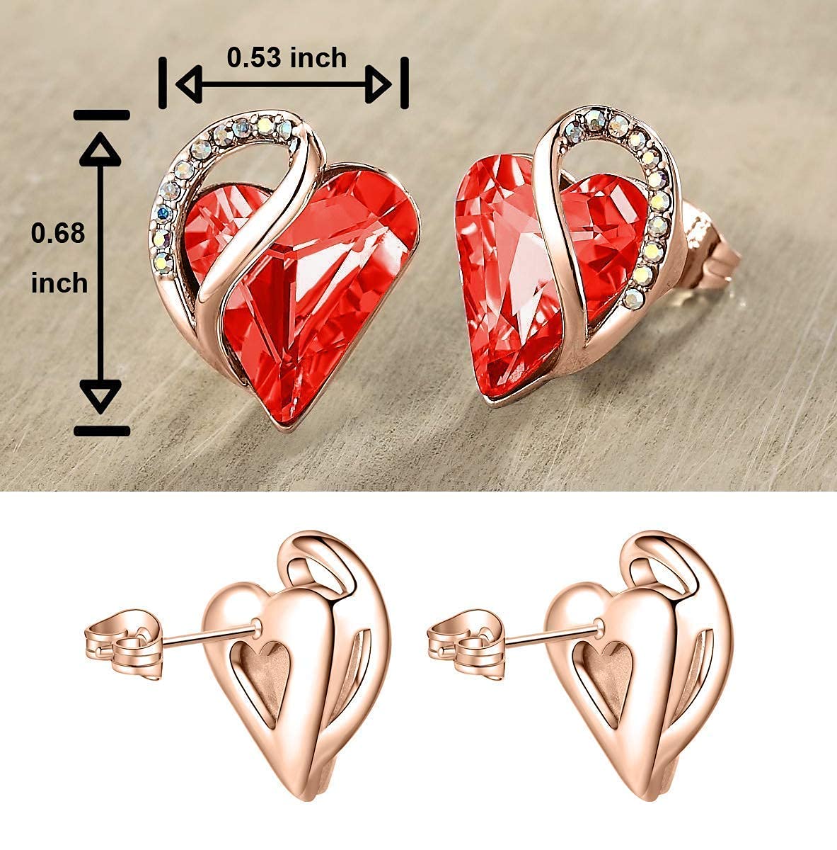 Infinity Love Crystal Heart Jewelry Set with Carnelian Red Healing Stone - Necklace, Earrings & Bracelet in 18K Rose Gold Plated - Courage Gifts for Women - Perfect for Meditation, Energy Healing & Spiritual Gifts