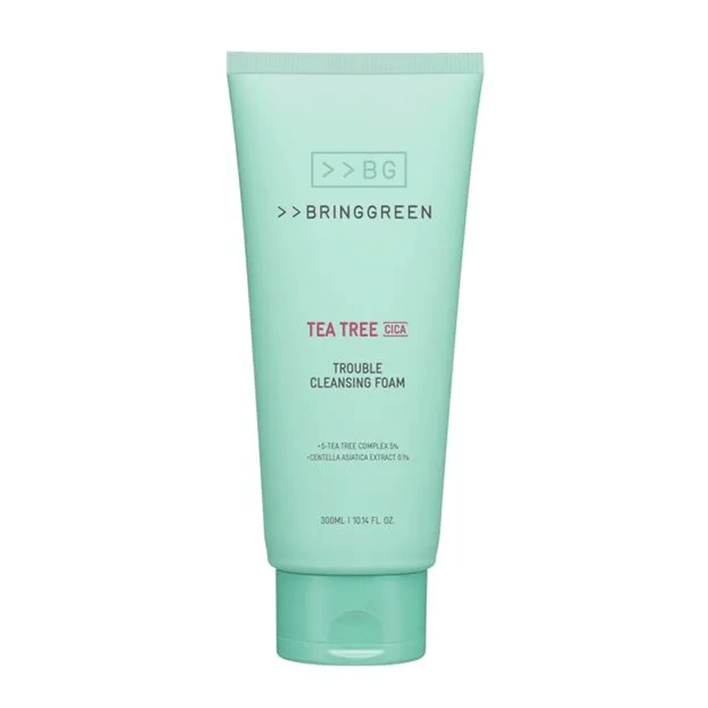 BRING GREEN Tea Tree Cica Trouble Cleansing Foam 300ml - Acne Treatment & Oil Control Face Wash for Clear Skin | Perfect for Daily Skincare Routine & Post-Workout Cleansing