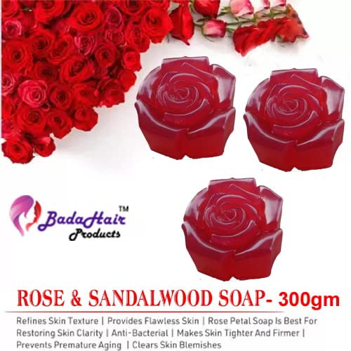 BADAHAIR® Organic Rose Sandalwood Soap for Glowing Skin - Handmade, Herbal, Natural, Paraben & Sulfate Free (Set of 3x100g) - Perfect for Daily Face Cleansing & Spa Relaxation