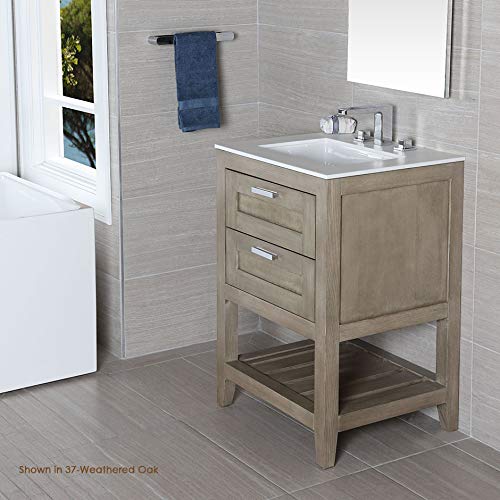 Freestanding Under-Counter Bathroom Vanity with 2 Drawers (Knobs Included) & Slotted Shelf - Solid Wood Smoky Walnut Finish - Perfect for Small Bathrooms, Powder Rooms & Apartment Remodels