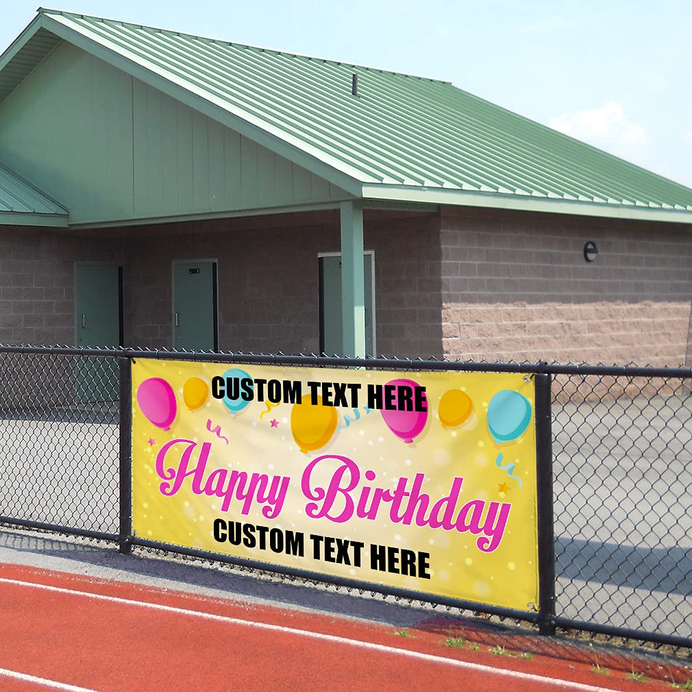 Custom Vinyl Birthday Banner - Personalized Text, 48x96 Inches, Weatherproof Outdoor Sign with 8 Grommets for Yard, Party & Events | Multiple Sizes Available for Advertising & Celebration Decor