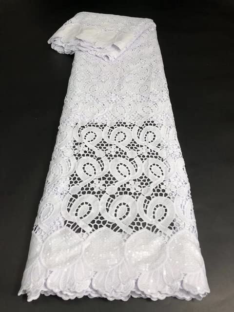 Premium Australian White Bridal Cord Lace Fabric with Sequins - Guipure Lace Material for Wedding Dresses, Nigerian Lace & Swiss Voile Evening Gowns - Perfect for Bridal Sewing, Couture Design, and Special Occasion Dresses