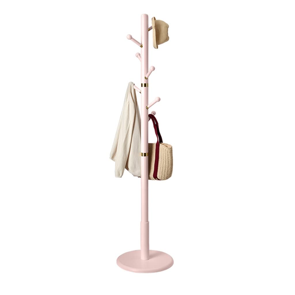 Premium 7-Hook Freestanding Coat Rack with Heavy Duty Round Base - Solid Wood Entryway Organizer for Hats, Coats & Accessories | Perfect for Home, Office, Living Room & Kitchen Decor (Pink)