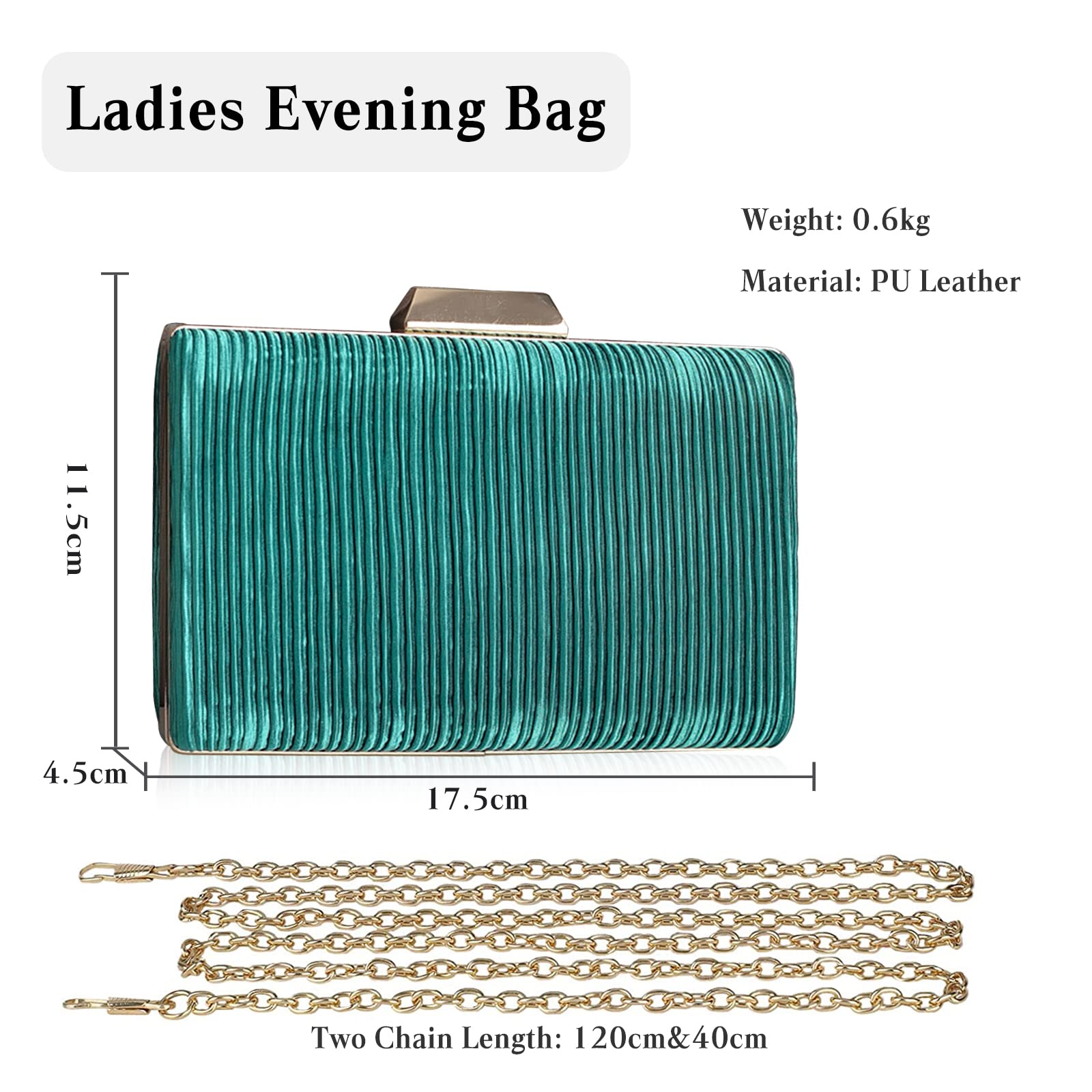 Elegant Women's Pleated Clutch Evening Bag with Detachable Chain - Wedding Bridal Purse, Ladies Shoulder Handbag for Parties, Date Nights & Special Occasions