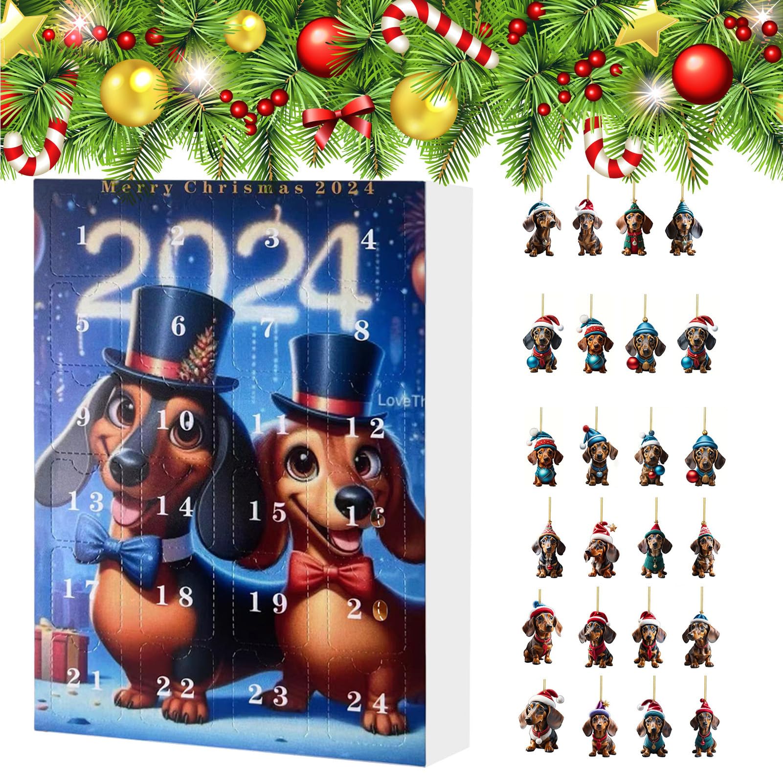 Dachshund Christmas Advent Calendar for Dogs - 24-Day Countdown Box with Holiday Treats & Toys | Perfect Gift for Pet Lovers | Festive Dog-Themed Holiday Decor & Dachshund Pendant | Ideal for Christmas Countdown & Pet Celebration