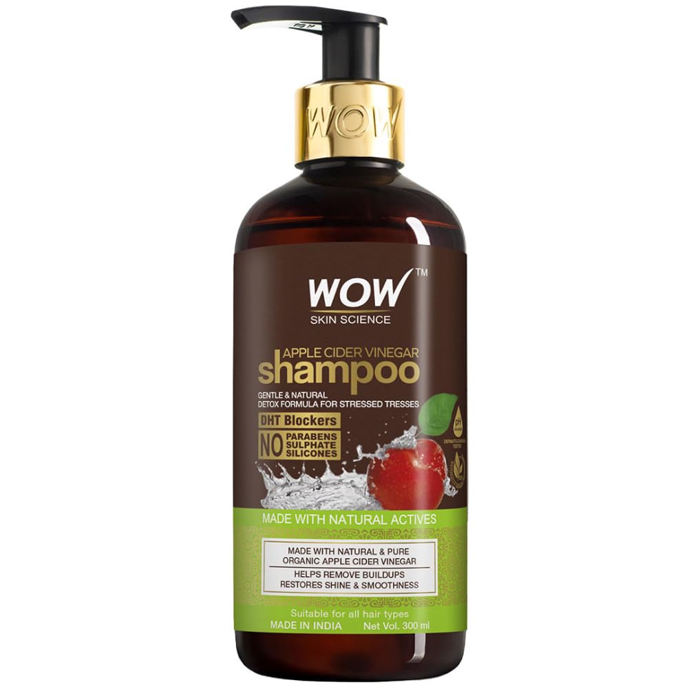WOW Skin Science Apple Cider Vinegar Shampoo with DHT Blockers - Natural Detox & Buildup Removal for Hair Growth | Sulfate-Free Formula for Men & Women (300ml) | Perfect for Daily Use & Scalp Care