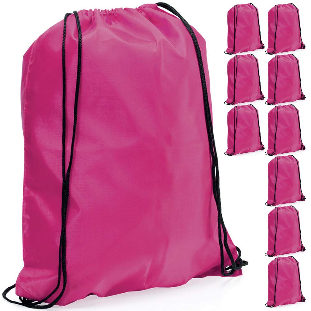 eBuyGB Kids Nylon Drawstring Backpack - Lightweight Foldable School Bag for Boys & Girls, Gym, Sports, Travel & Daily Use (Fuchsia Pink) - Perfect for School Supplies, Weekend Trips & Outdoor Activities