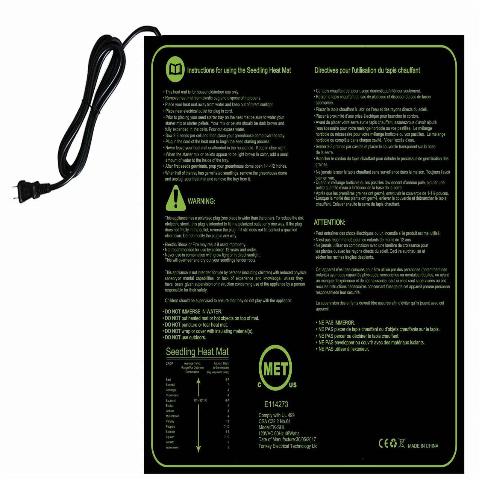 20x10 Inch Seedling Heat Mat - Waterproof Plant Seed Germination Heating Pad with Cloth Cover for Indoor Gardening, Hydroponics & Greenhouse Use