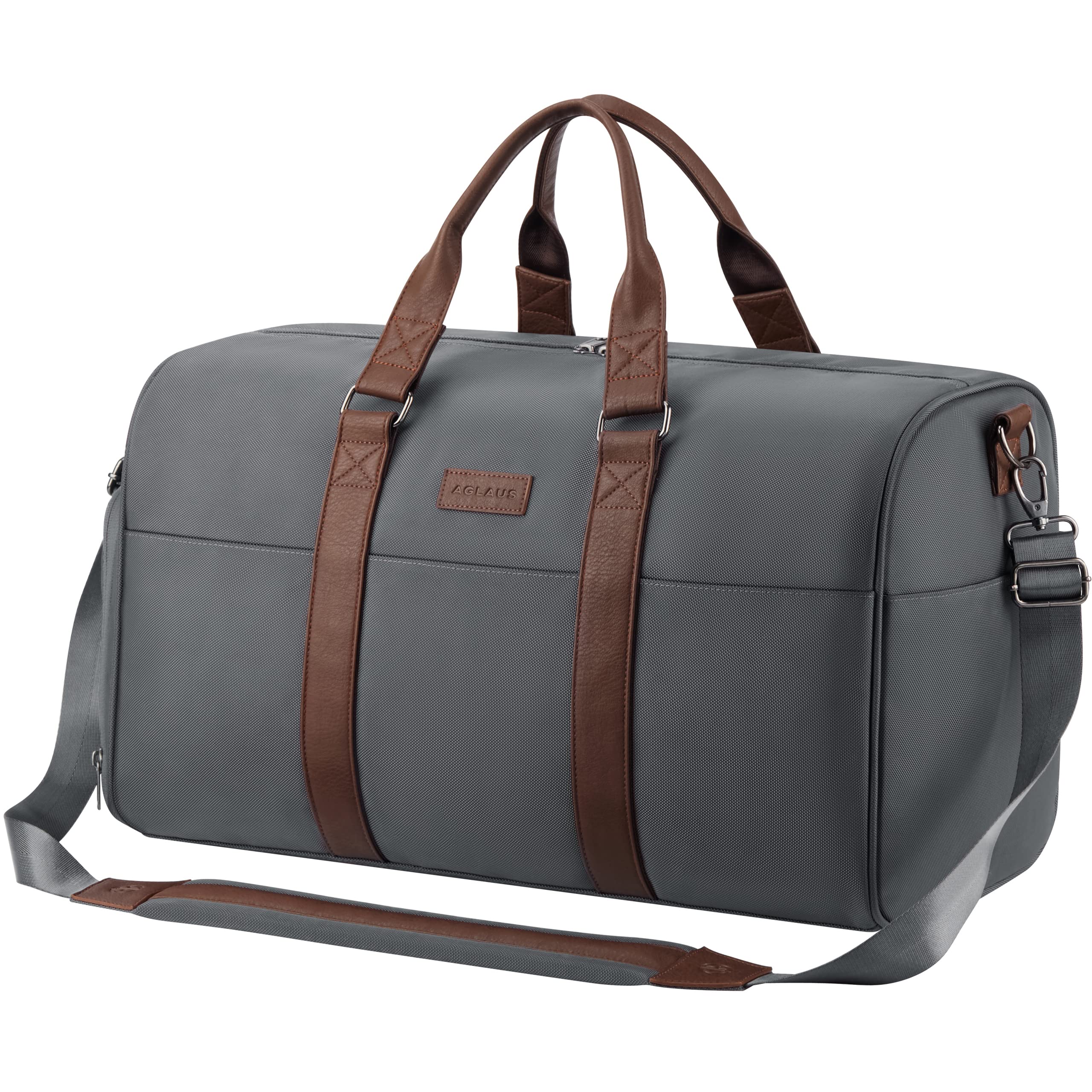 45L Waterproof Travel Duffel Bag - 1680D Ballistic Polyester Weekender Overnight Gym Bag with Shoe Compartment - Carry On Luggage for Men & Women - Perfect for Weekend Trips, Gym Workouts & Air Travel (Grey/Brown)
