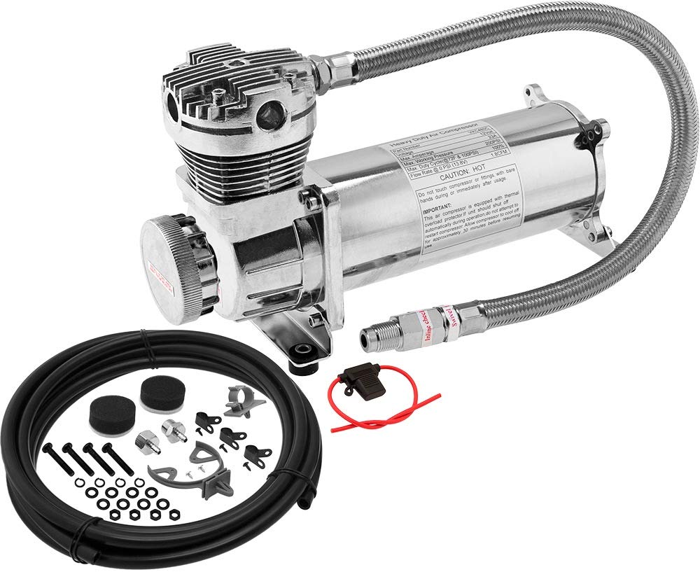 Vixen Air 200 PSI Heavy Duty Air Compressor for Suspension & Train Horns - 12V Chrome VXC480C with 3/8