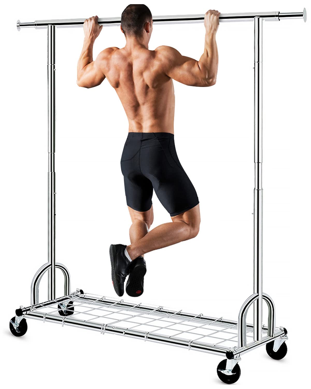 HOKEEPER Heavy Duty Rolling Garment Rack with Shelves - 450 lbs Capacity, Portable Collapsible Clothes Rack on Wheels for Hanging Clothes - Perfect for Commercial Use, Retail Stores, Home Closet Organization, and Laundry Rooms